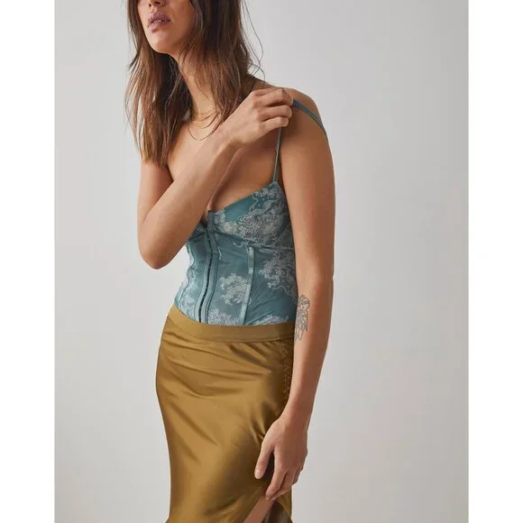 FREE PEOPLE Night Rhythm Printed Bodysuit / Sage Combo - Picture 3 of 5